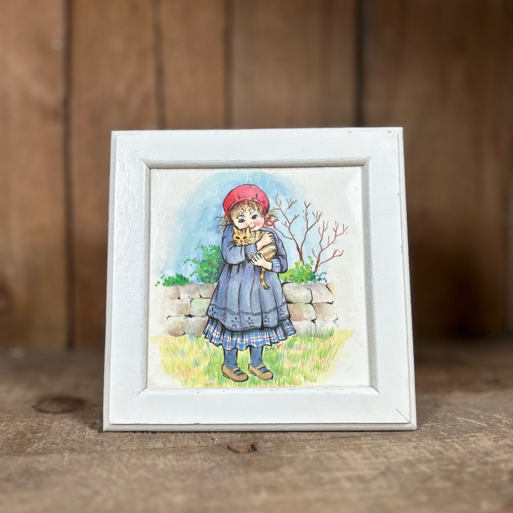 Vintage Wooden Jewelry Box Girl in Red Hat